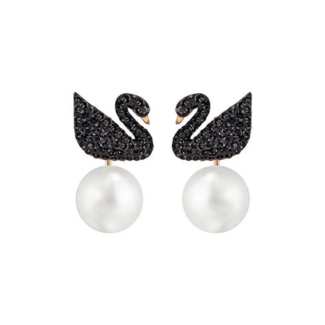 swarovski black swan pearl earrings.